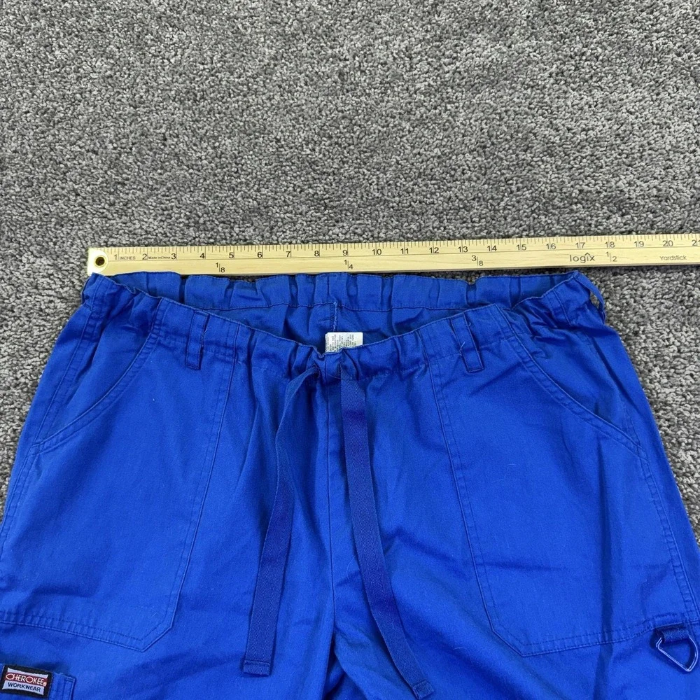 Cherokee Workwear Pants Mens L Blue Scrub Elastic Waist Drawstring Cargo Pockets